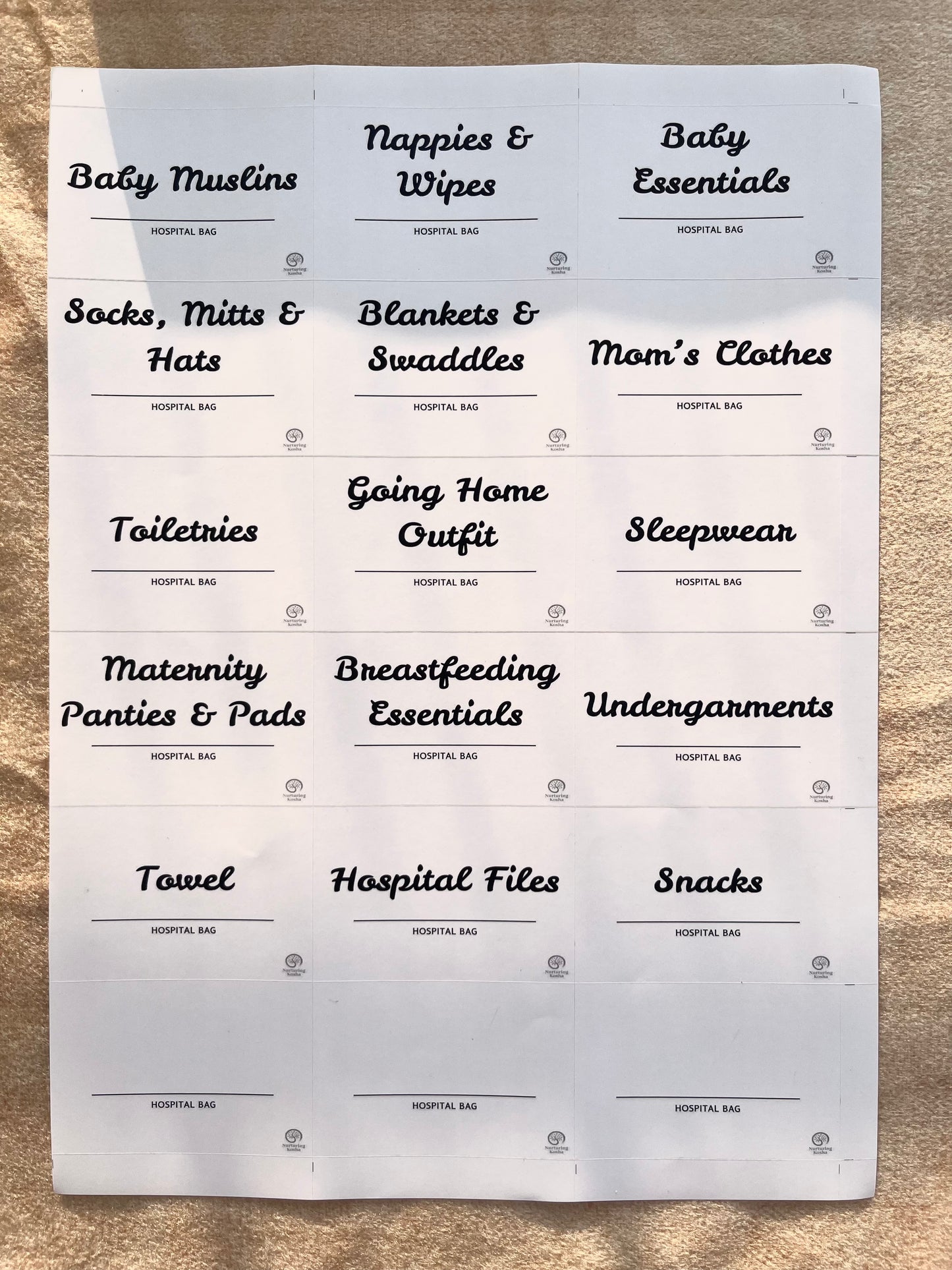 Hospital Bag Organizer Labels
