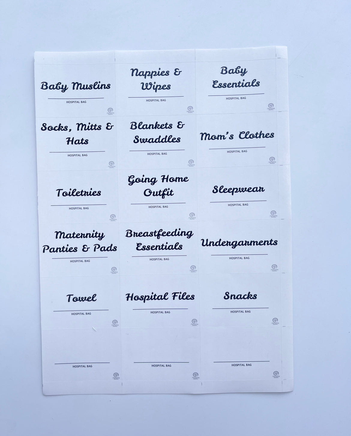 Hospital Bag Organizer Labels