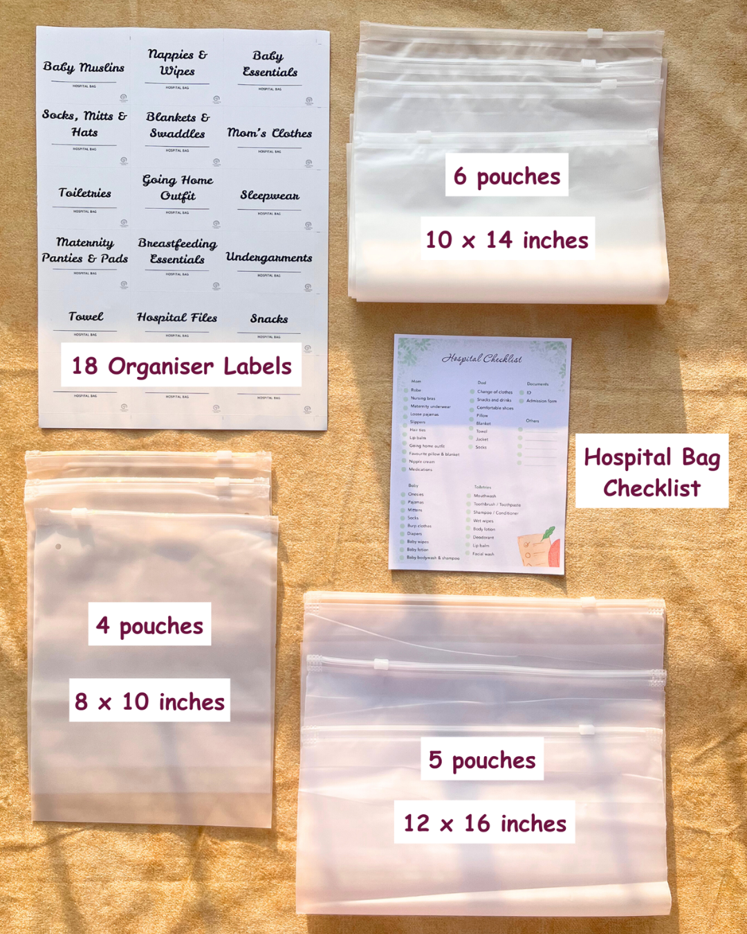 Hospital Bag Organizer Pouches